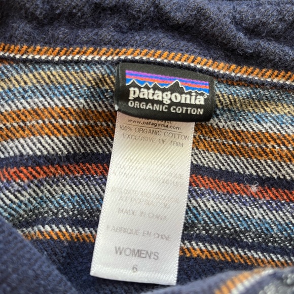 Patagonia Women’s Long-Sleeved Fjord Flannel Shirt Gaucho Stripe Classic Navy 6 - Picture 3 of 7